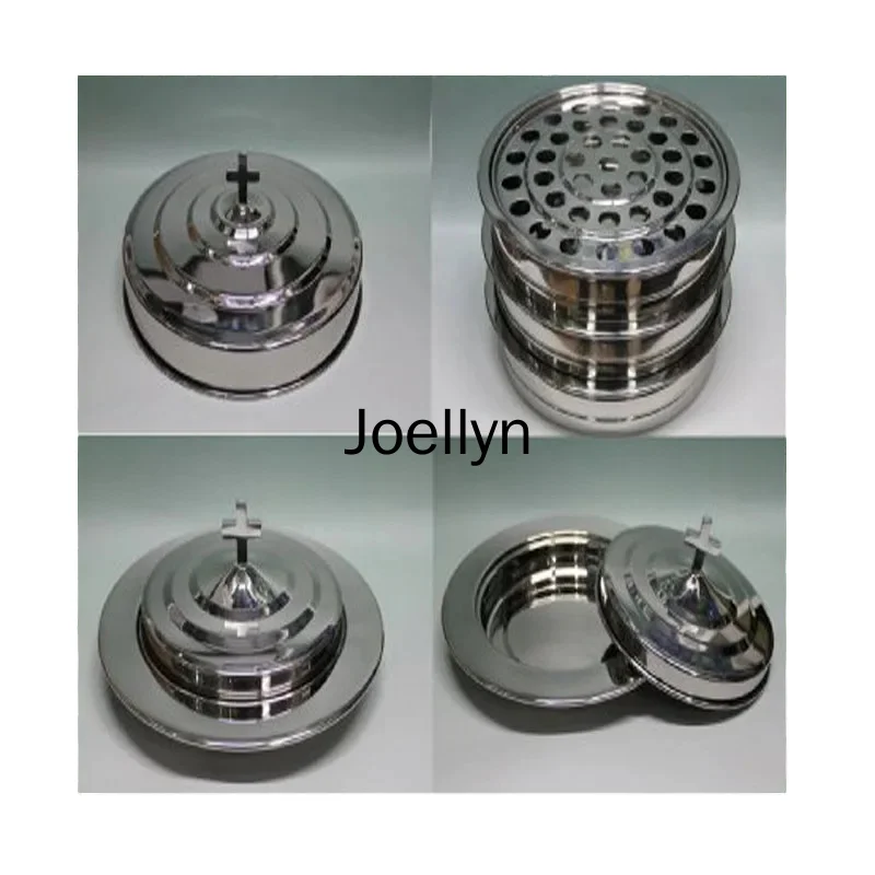 Stainless Steel Dinner Plates, 4 Communion Trays, 1 Lid and 2 Bread Tray Set with Compartments, Re-useable Cups
