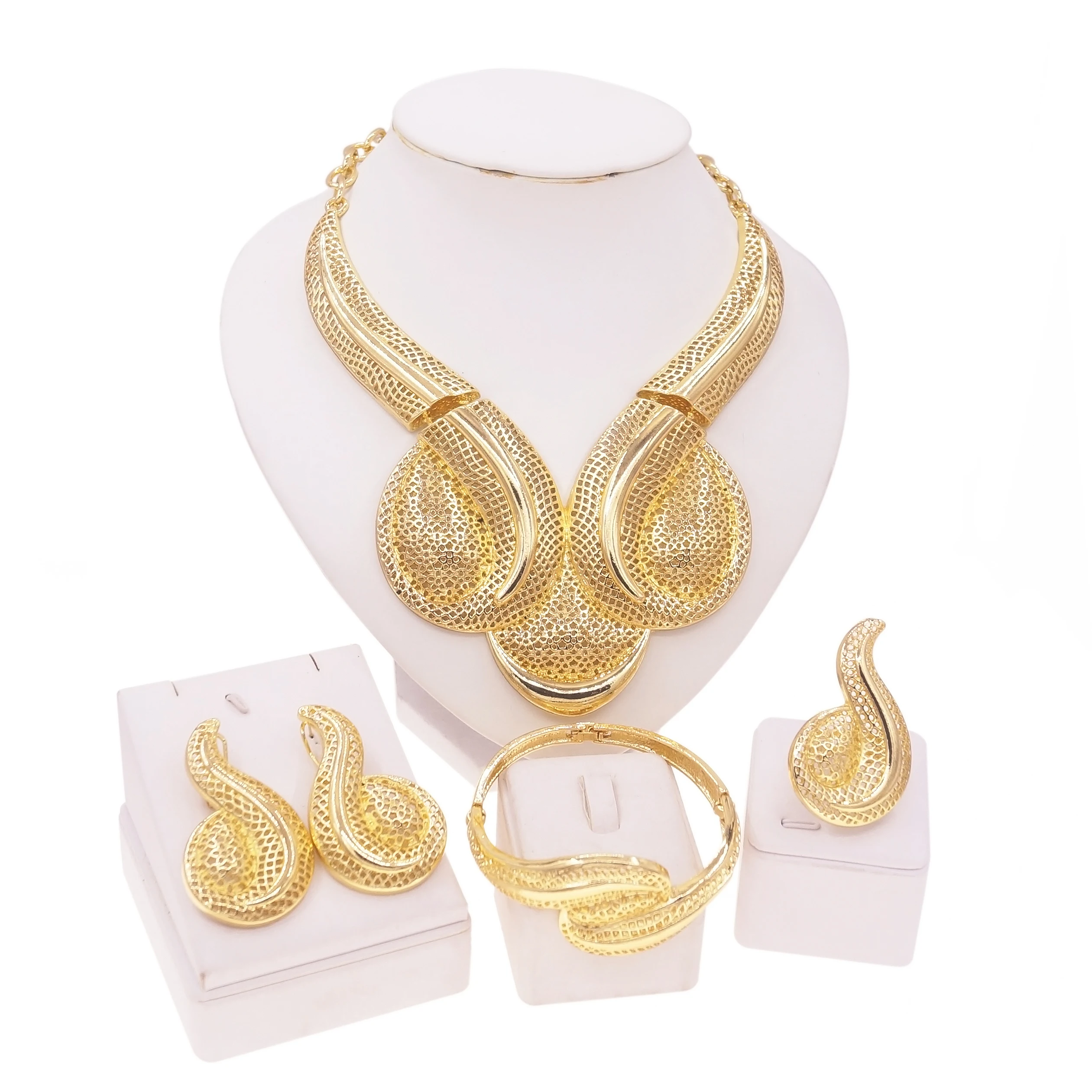 Italian Women Jewelry Set Large Necklace Gold Plated Original Gold Color Luxury Dubai Wedding Jewelry Gift