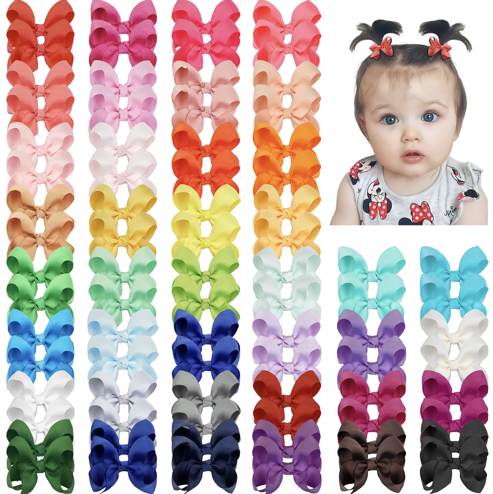 80 Pcs 3 inch Solid Color Grosgrain Ribbon Baby Girls Hair Bows Alligator Clip 