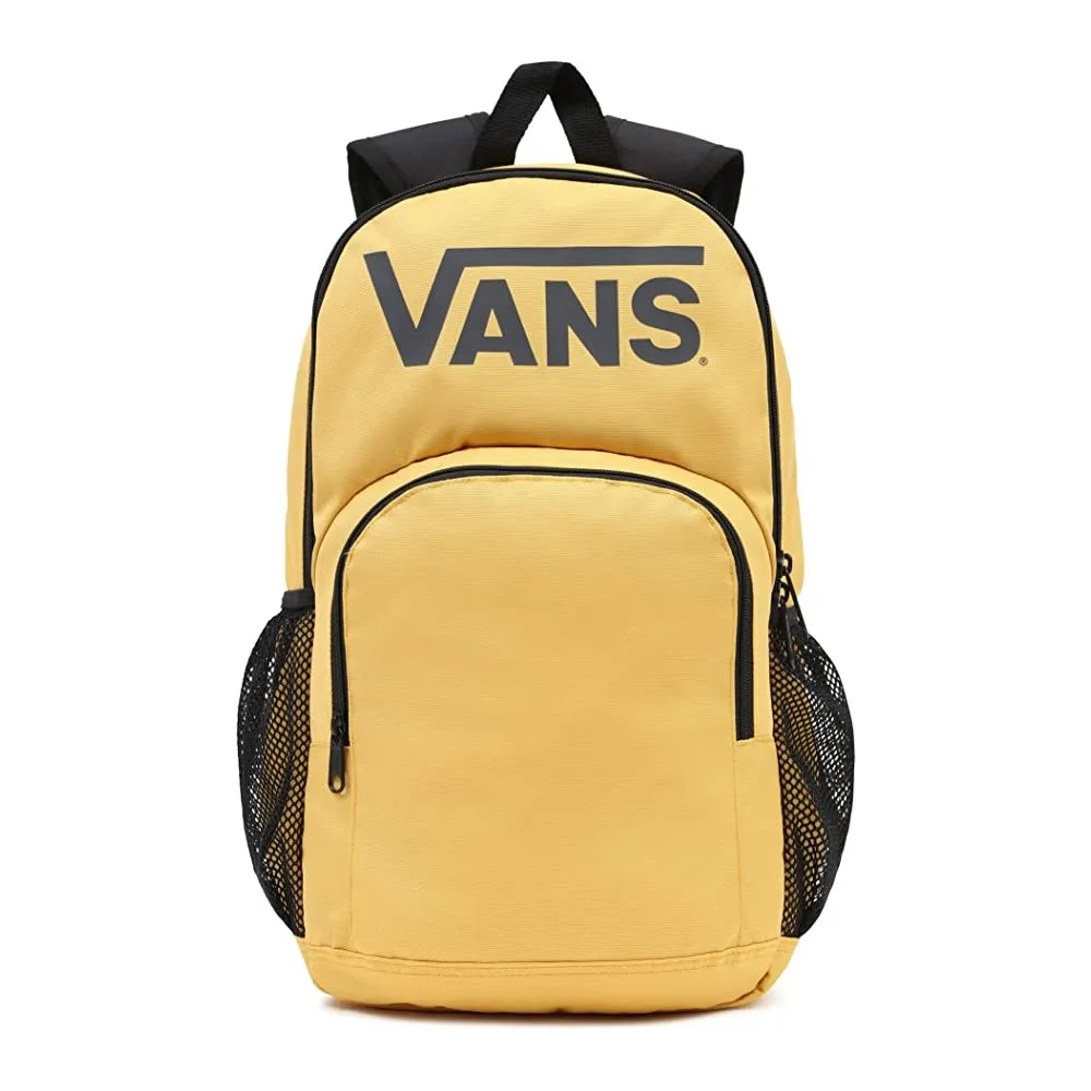 MOCHILAS DE DEPORTES VANS, ALUMINI PACK 5-B, VN0A7UDSHNY1, VUELTA AL COLE, COLEGIAL, UNISEX, COLOR MOSTAZA LOGTIP DE LA MARCA EN NEGRO, BOLSILLOS DE MALLA, BOLSILLOS DELANTERO ...