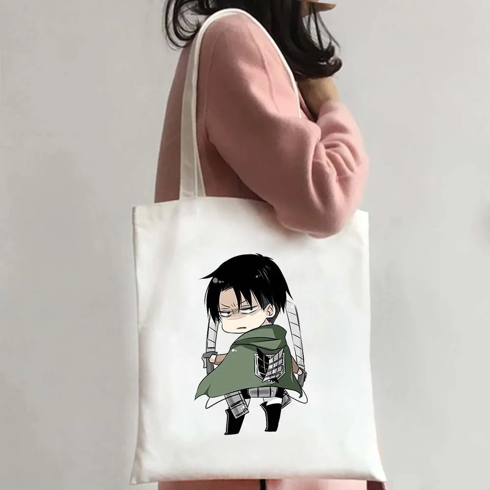 

Anime Attack on Titan Tote Bags Levi Ackerman Mikasa Eren Women Shopping Bag Gift Canvas Reusable Summer Large Shoulder Handbags