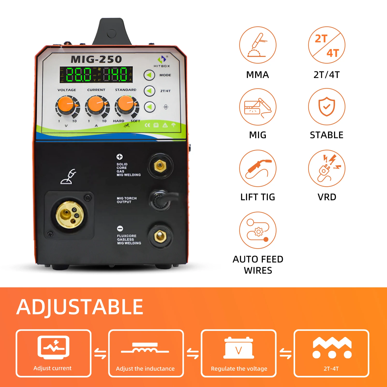 HITBOX MIG Welding Machine 4 in 1 Digital Display Precise Control MIG250 220V MIG Gasless/ARC/Lift TIG/Gas CO2 2T/4T Welder 2