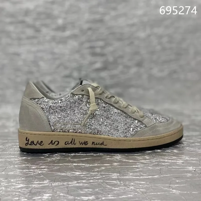 Real Leather GOLDEN Classical Shoes Designer Women&Men GOOSE Sneakers Silver Glitter Suede Nappa Leather Graffiti Style Shoe 2