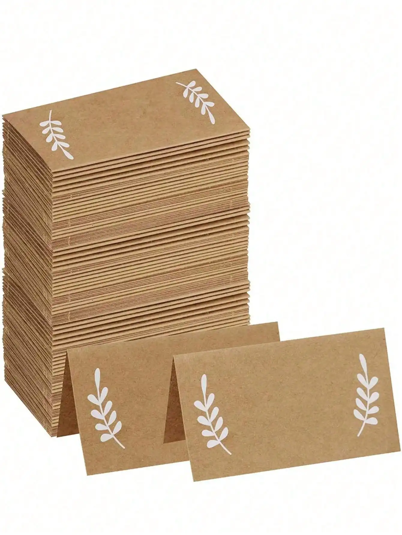 20/50Pcs   Place Cards with White Laurel Leaves Kraft Paper Cards Rustic Wedding Party Table Name Number Blank Table Tent Cards