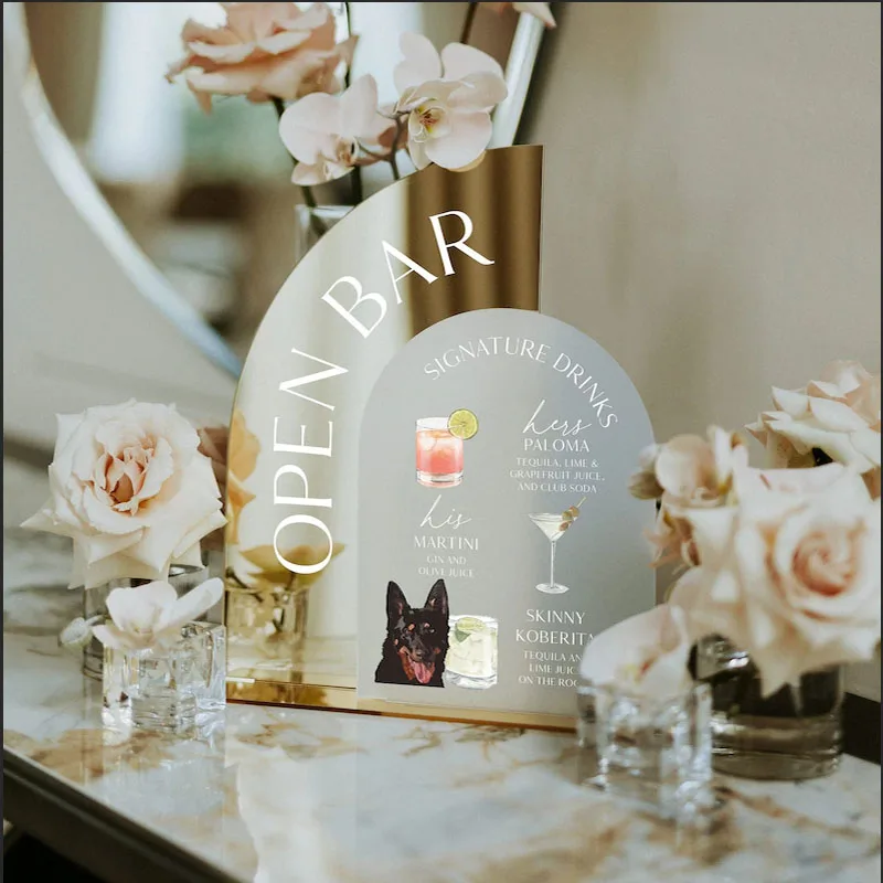 

Gold Mirror Wedding Bar Sign Wedding Signature Cocktails Dog Signature Drinks Bar Signage His and Hers Drinks Wedding Bar Menu