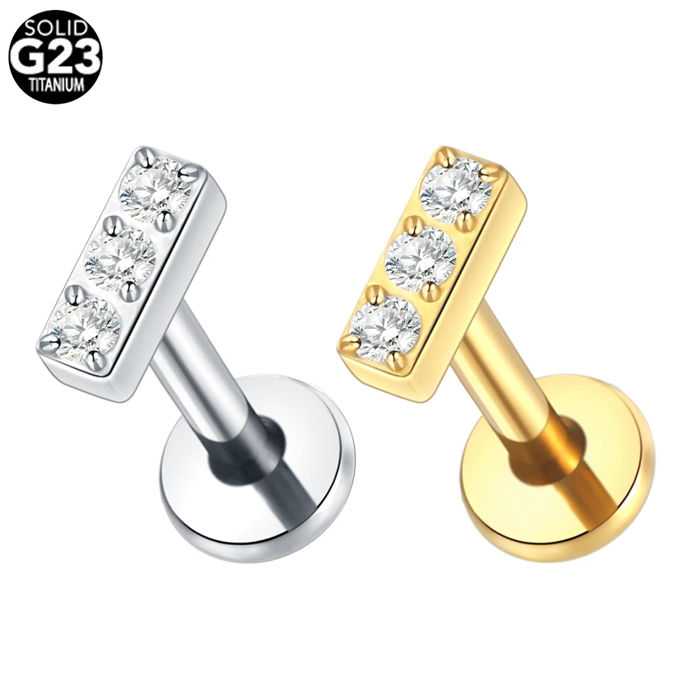 

1Pc CZ Crystal Paved Rectangle Labret Piercing Lip Stud Earring Titanium Tragus Ear Pircing Nariz Conch Cartilage Helix Jewelry