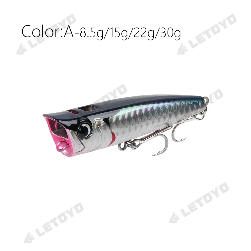 LETOYO Topwater Popper 8.5-30g floating Rock pop Artificial Hard Baits for Bass Perch Pike Fishing Lure