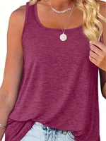 Plus size women's solid color polyester fiber with elastic summer U-neck dolphin hem simple with classic of American casual vest - Image 2
