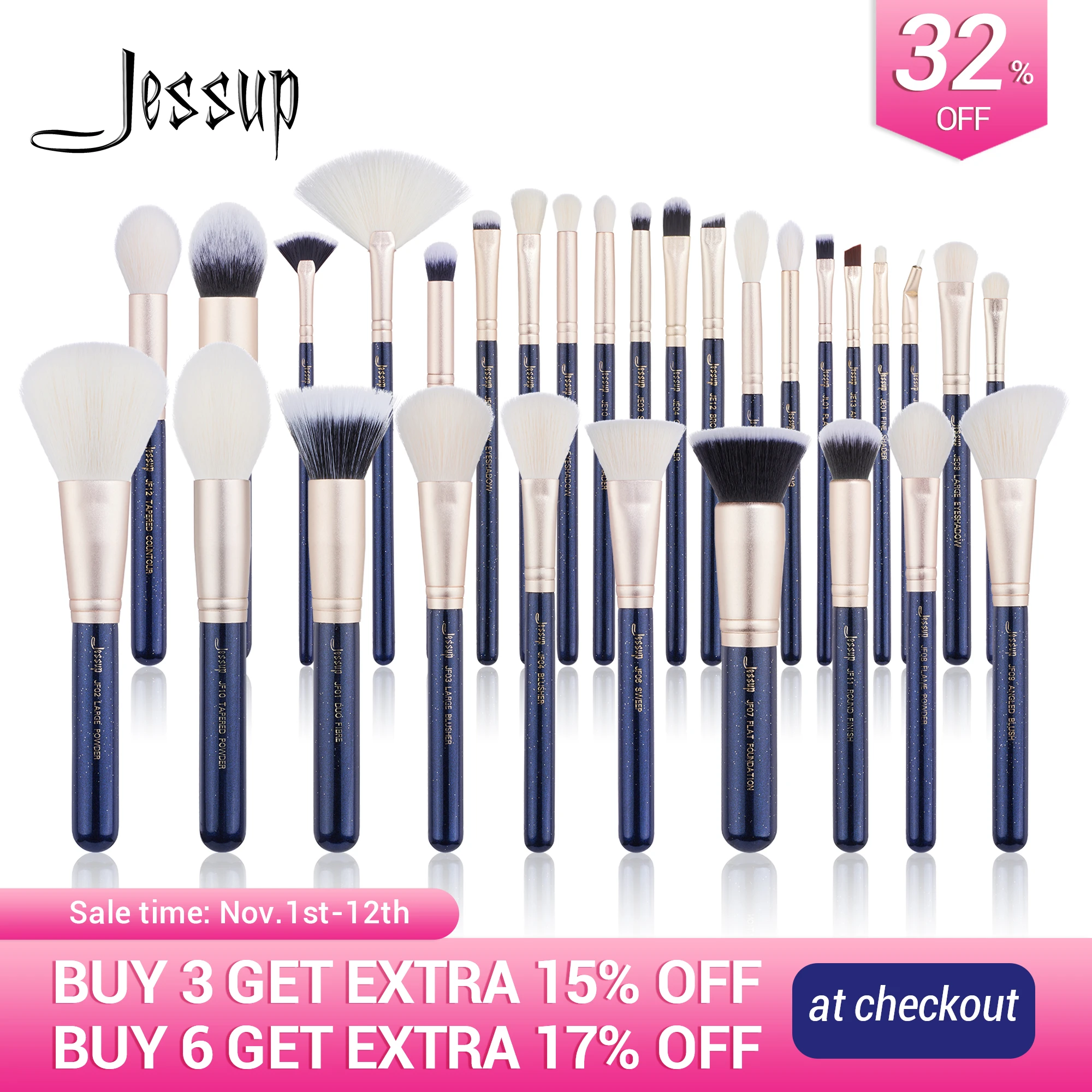 Jessup Makeup Brushes Set 6pcs30pcs Prussian Blue/golden Sands Foundation Eyeshadow Powder
