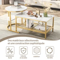 Anajqaqia, Table basse de rangement grande capacité, Table basse pour la maison, Table d'appoint de canapé, Table basse en dalle de pierre, Table d'appoint à deux niveaux, Table basse en forme de lettre, Or 7