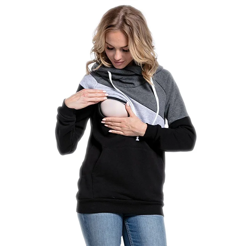 

Spring Autumn Maternity Clothes Premama Long Sleeve Nursing Sweatshirt Breastfeeding Tops Hooded Sweater Tops Pregnancy Clothing