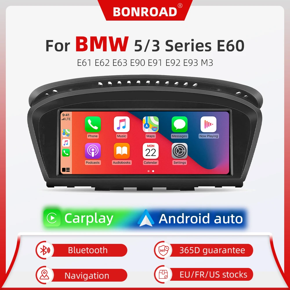 BONROAD 무선 카플레이 안드로이드 오토 차량 멀티미디어 라디오 BMW 5 3 시리즈 E60 E61 E62 E63 E90 E91 E92 E93 M3 CCC CIC 모니터용