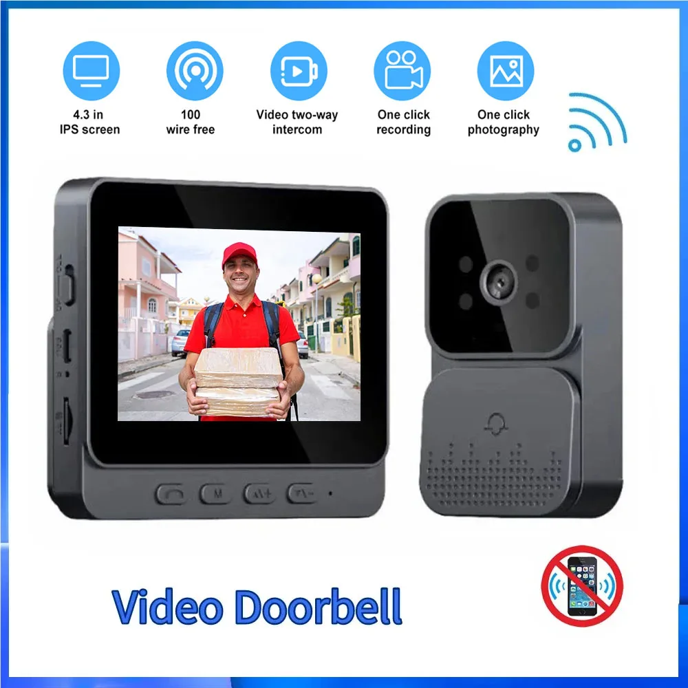 VisionBell Draadloze Videodeurbel met 4,3 IPS Monitor - 2-Weg VisionBell Draadloze Videodeurbel met 4,3 IPS Monitor - 2-Weg