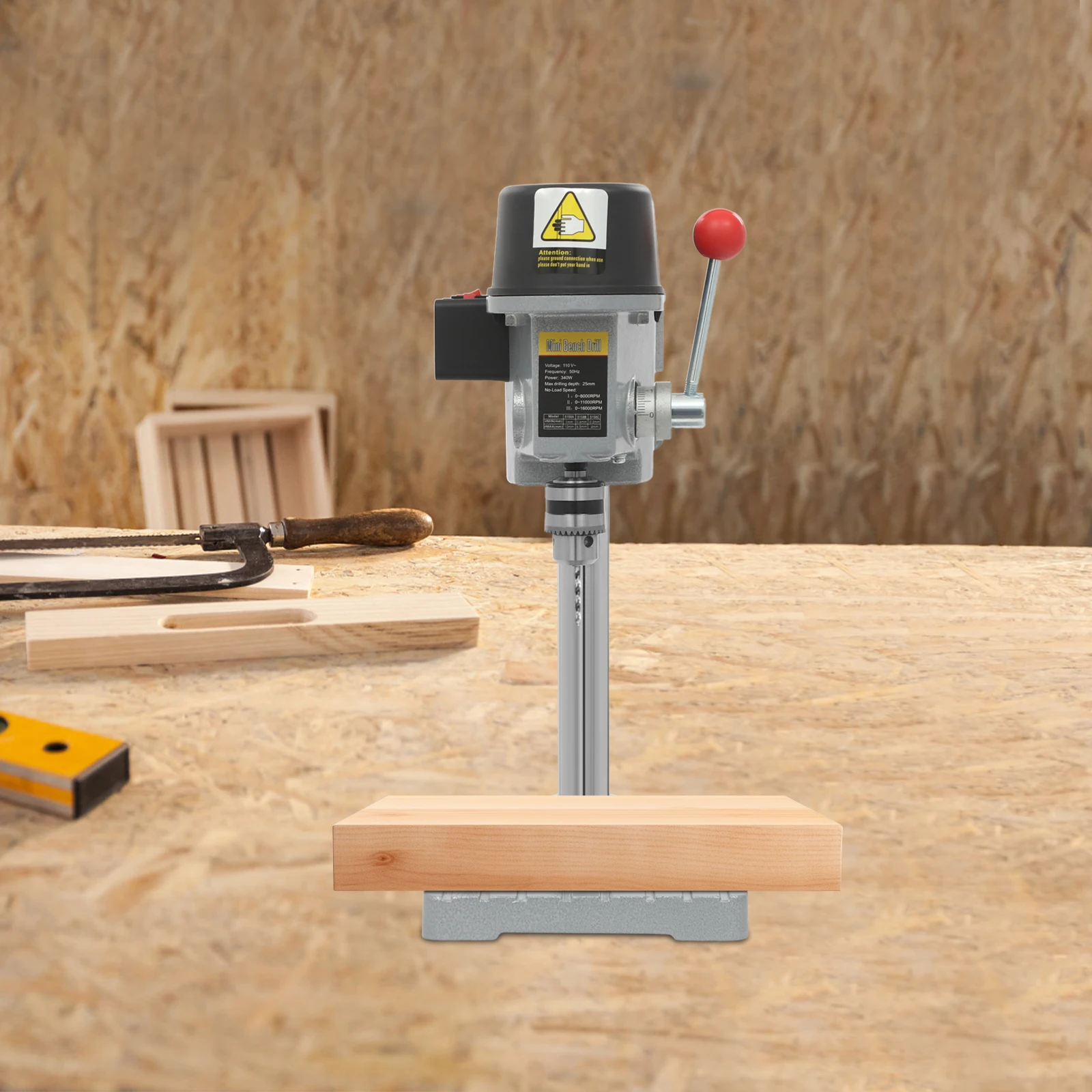 Mini Drill Press Bench, 340W Portable Drill Press Bench 5158A, 3-Speed Adjustable Bench Drill for Wood, Hard Plastic, DIY Crafts 5