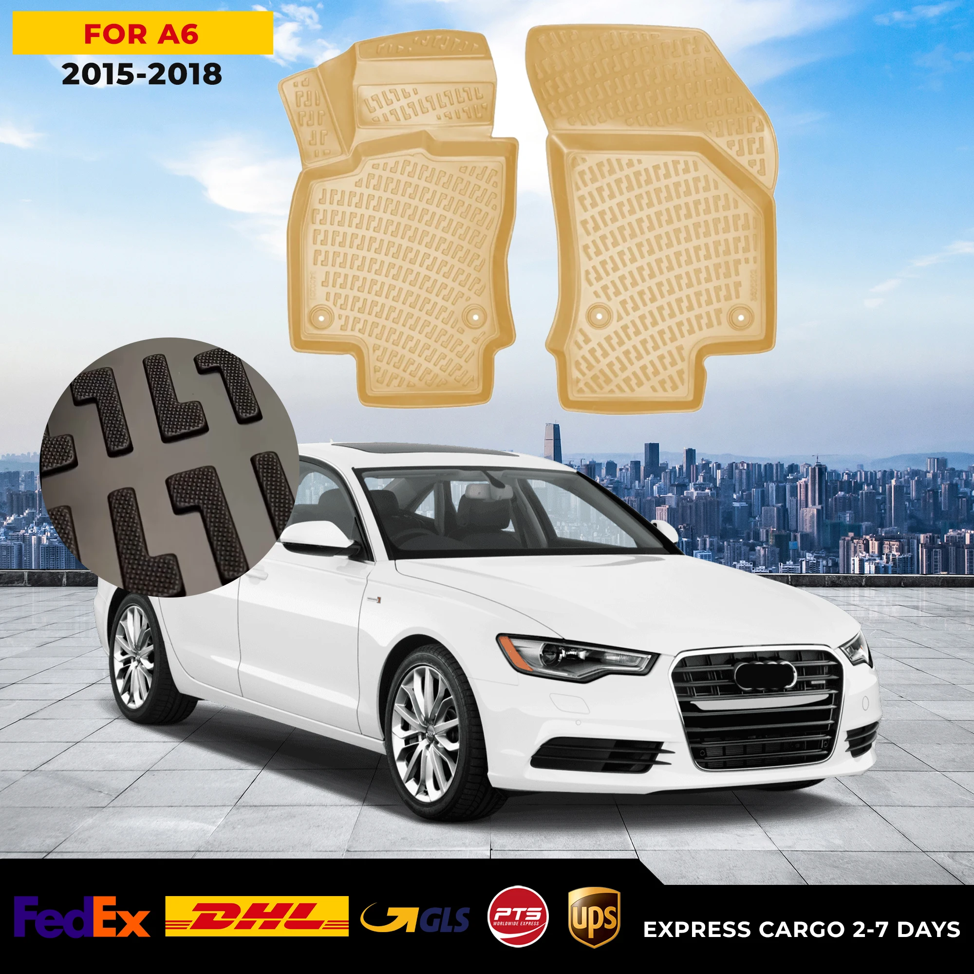 

3D Car Floor Liner For Audi A6 2015-2018 Beige Waterproof Special Foot Pad Fully Surrounded Mat Accessories Rugs Nonslip