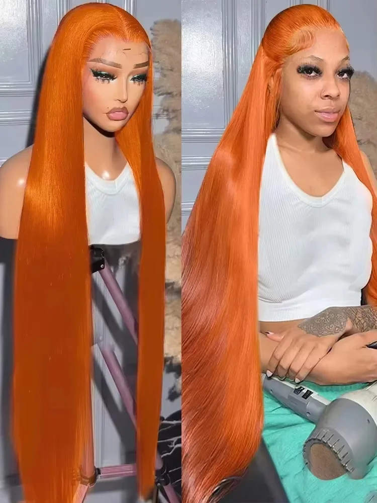 Human Hair Wigs Ginger Orange Bone Straight 13x6 Lace Front Human Hair Wig Brazilian 13x4 HD Transparent Lace Frontal Wigs 250% 30 38 Inch