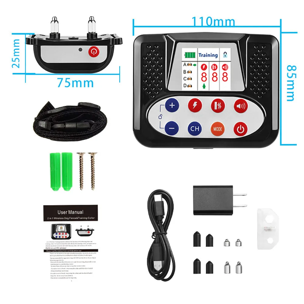 Pet Wireless Electronic Fence Smart Dog Training Device Anti-Lost And Anti-Barking Electric Shock Collar Color Screen Two-In-On pet dog training collar dog bark stopper