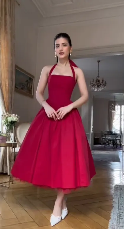 Elegant Women's Corset Strapless Midi Dress Luxury Halter High Waist Bandage Wedding Guest Dresses Evening Party Red Black White photo review