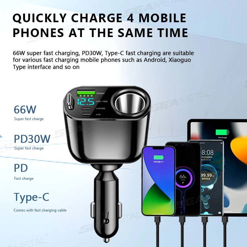 Car USB Charger 96W Fast Charging Adapter for iPhone Smartphone