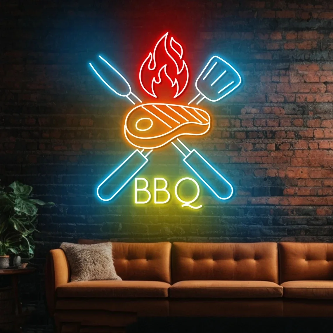 BBQ 네온 벽 사인, 바베큐 스테이크 정육점 그릴, 레스토랑 주방 벽 장식