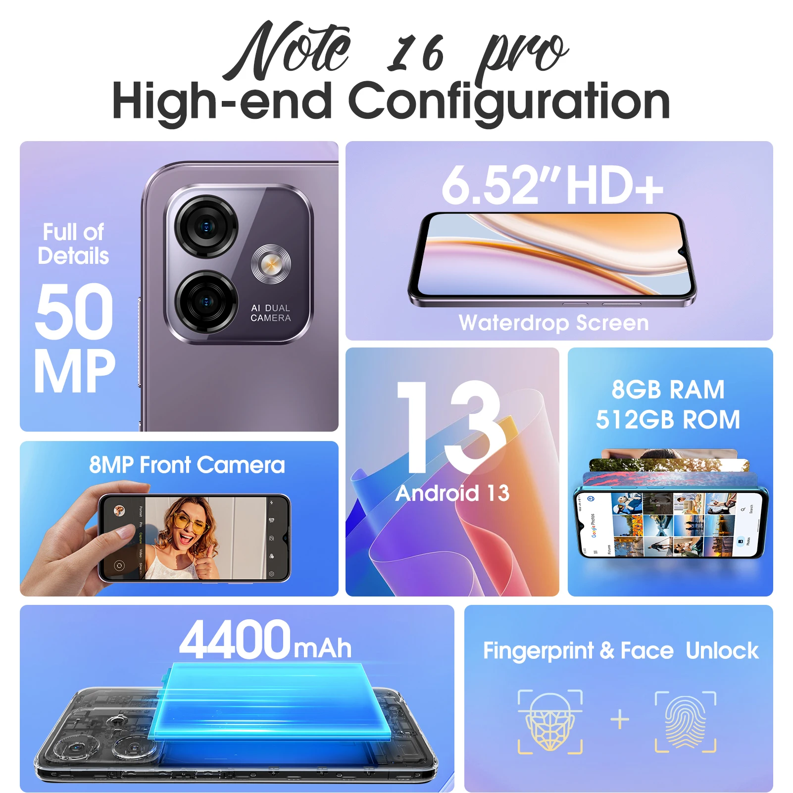 512GB ROM Ulefone Note 16 Pro Smartphone Up to 16GB RAM Android 13 Global  Version Phone 50MP 6.52 inch 4400mAh GPS 4G Cellula - AliExpress