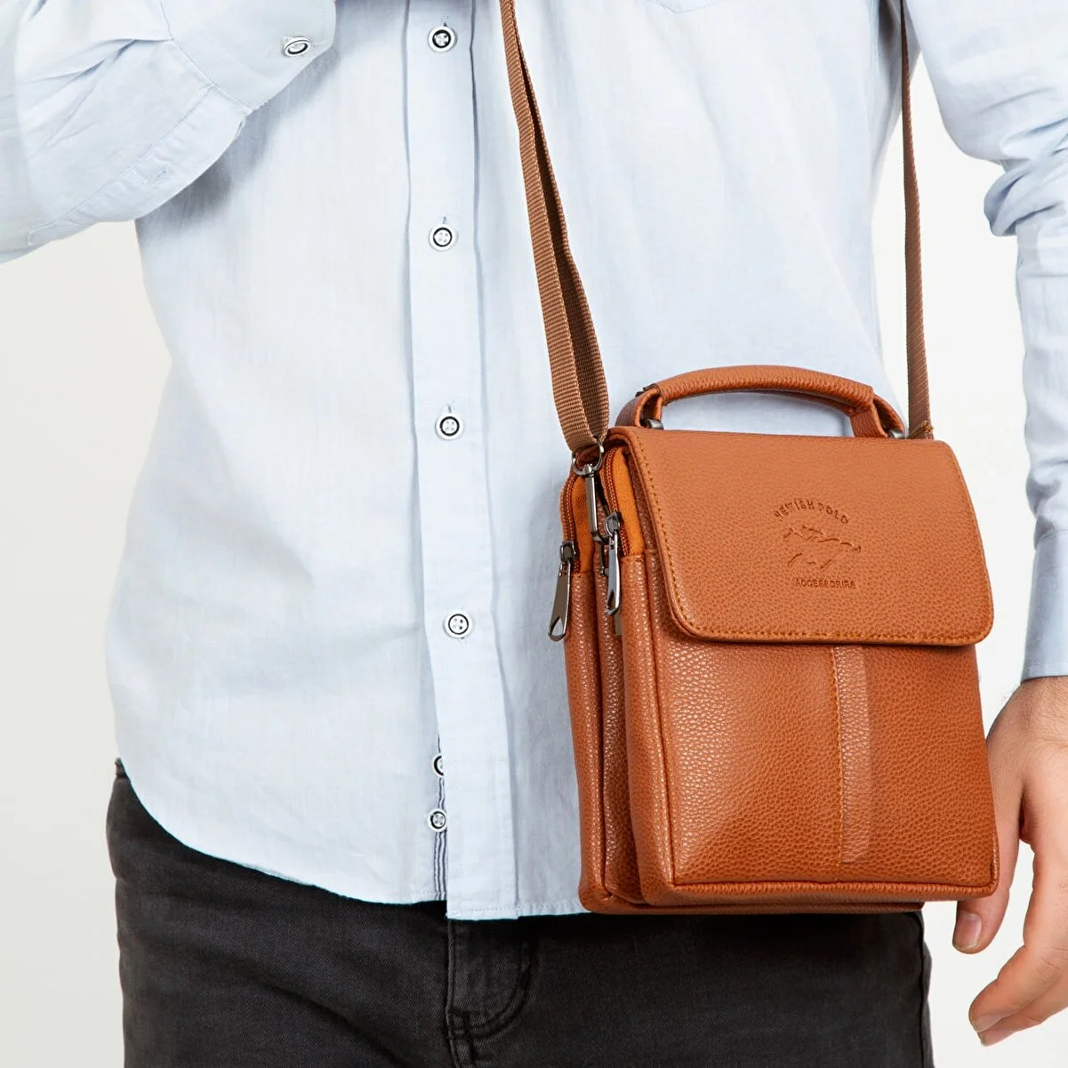 Bolso de mensajero cruzado de cuero Artificial para hombre, bolso de mano suave con múltiples bolsillos
