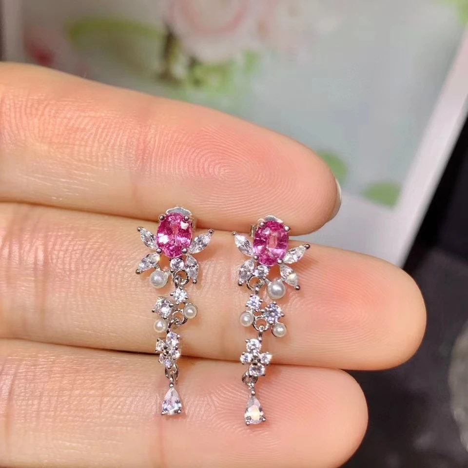 Ladies Pink Sapphire and Diamond Earrings