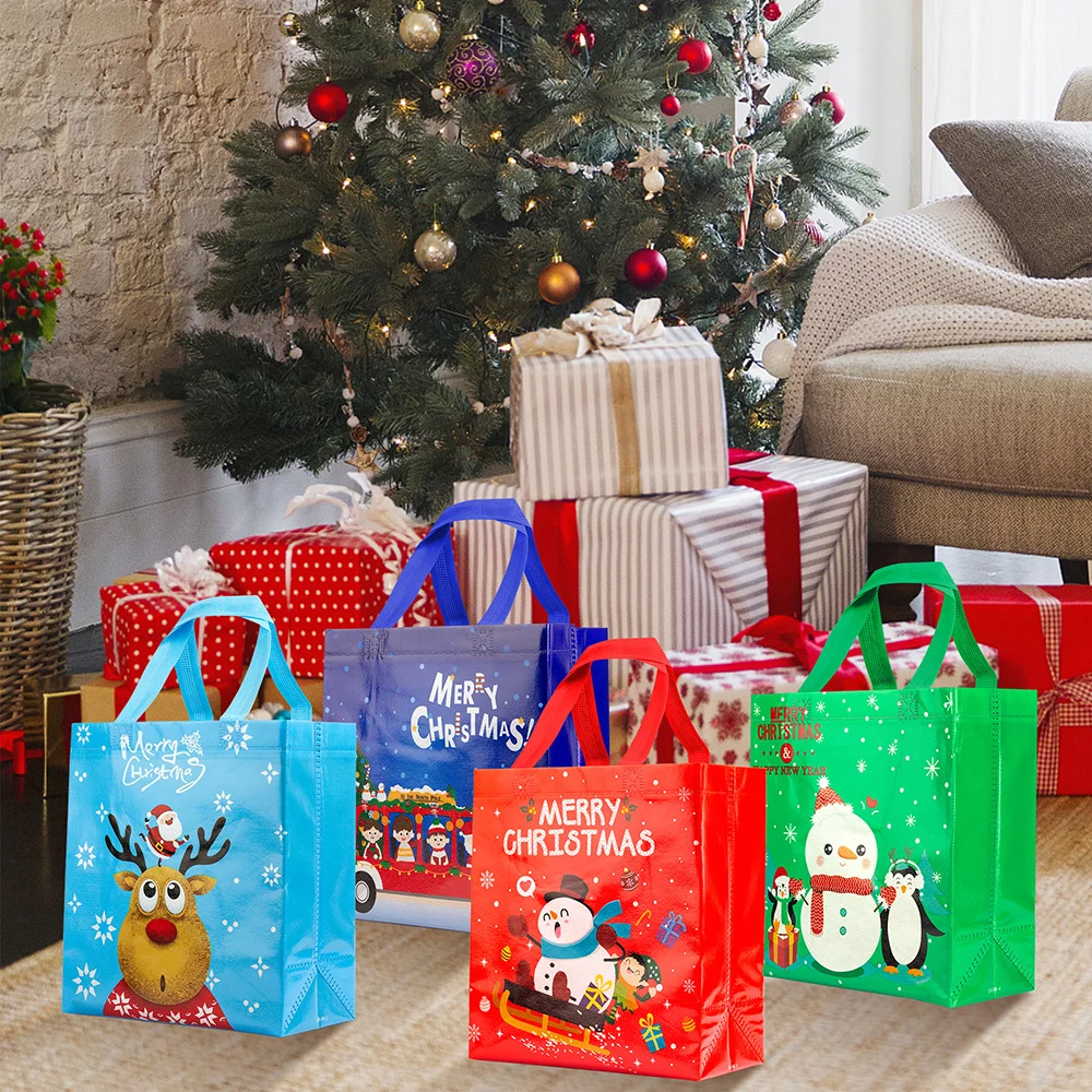 Buy 4 Pack Christmas Tote Bags,Non-Woven Christmas Bags for Presents,Christmas  Gift Bags Large with Handles Reusable Gift Bag Grocery Shopping Bags Party  Treat Goodie Bag for Holiday Party Favors Online at desertcartINDIA