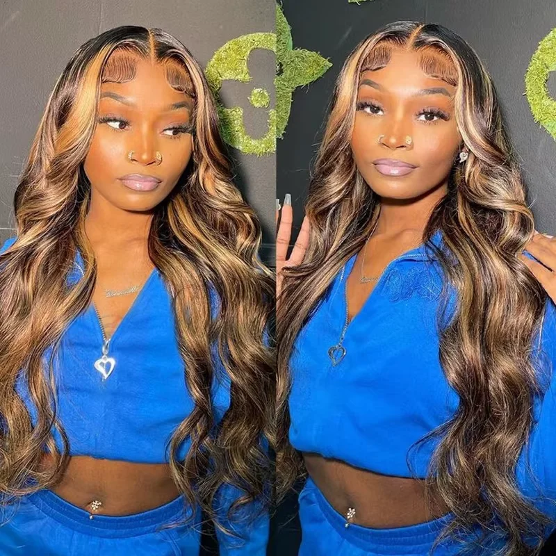 Ombre 4/27 13x6 Body Wave Highlight Lace Front Wig Human Hair Pre Plucked With Baby Hair Honey Blonde Wig Human Hair for Women