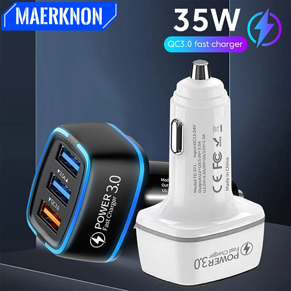 

3 Ports 35W USB Car Charger Portable Fast Charging For iPhone 14 Huawei Xiaomi Sumsung Heat-resistant mobile phone adapter QC3.0
