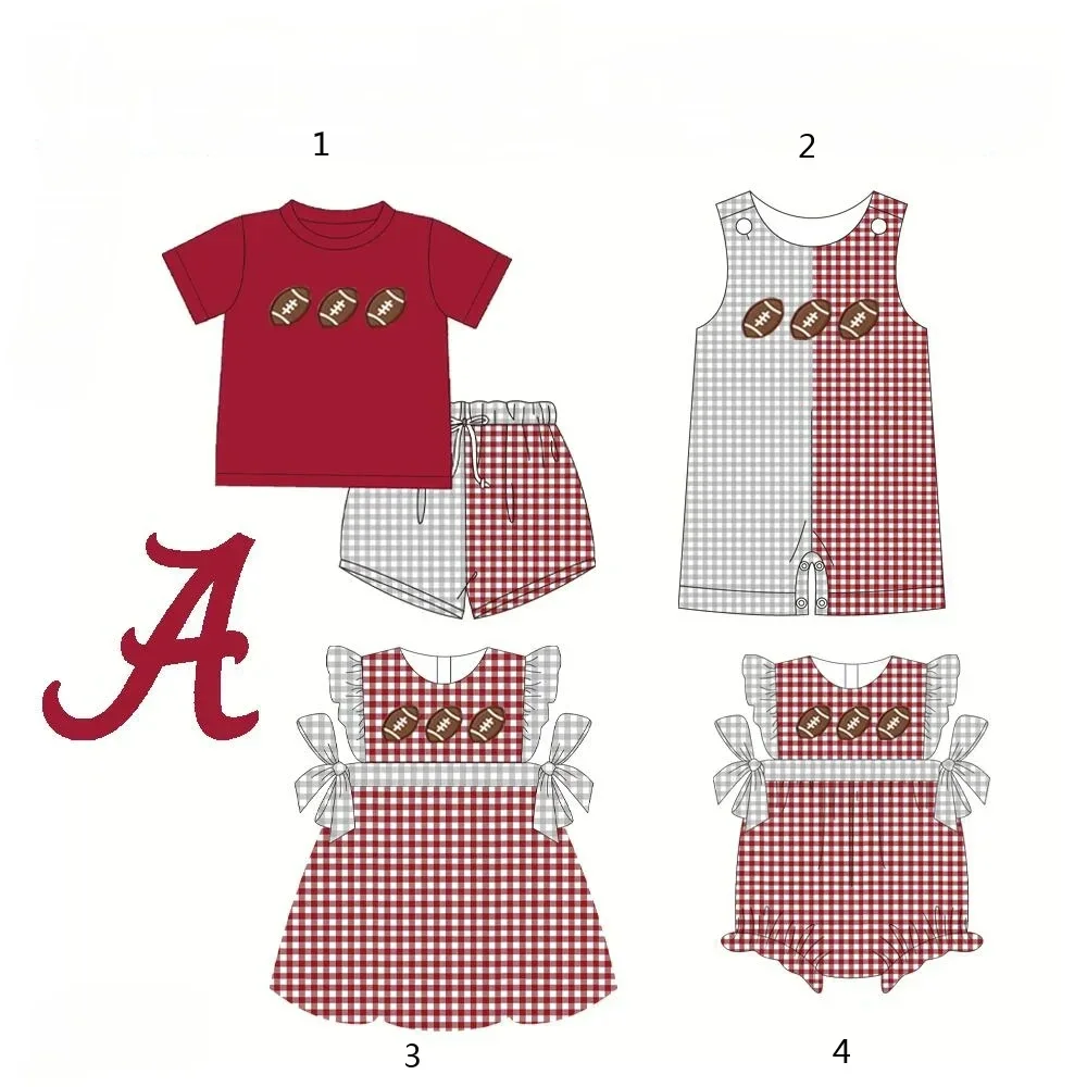

Team matching suit summer brother and sister sports suit rugby print alabana suit girl pearl romper suits