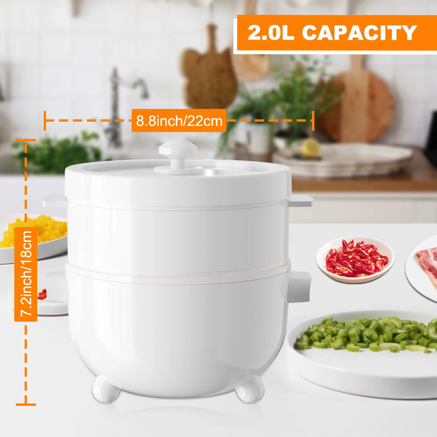 Hot Pot Electric, 2L Rapid Ramen Cooker for Dorm, Electric Pot for Cooking with Veggie Egg Steamer, Portable Nonstick Frying Pan 3