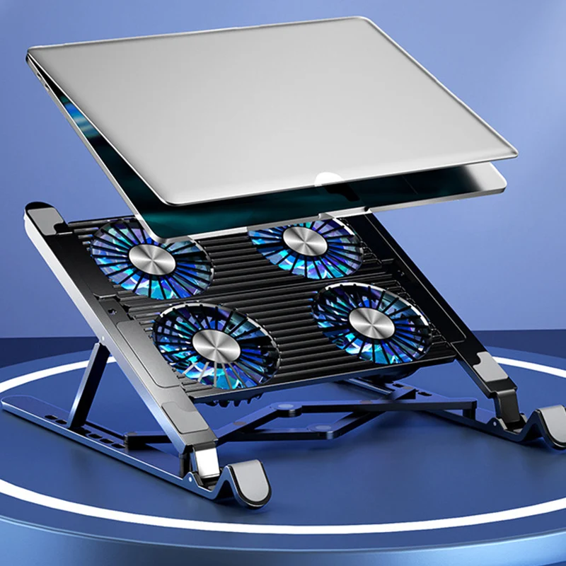 Laptop Kühlständer Mit 2 Lüftern - Faltbar & Tragbar Für Unterwegs In Blau
