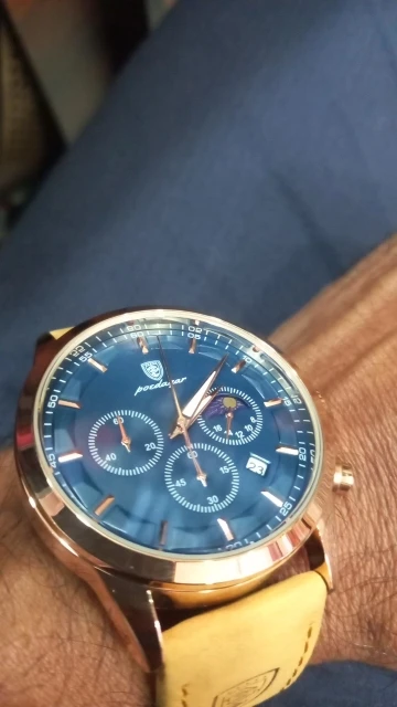 Poedagar relógio de quartzo masculino luxo esportes à prova dwaterproof água cronógrafo luminoso data homem relógio de pulso negócios couro relógios masculinos photo review