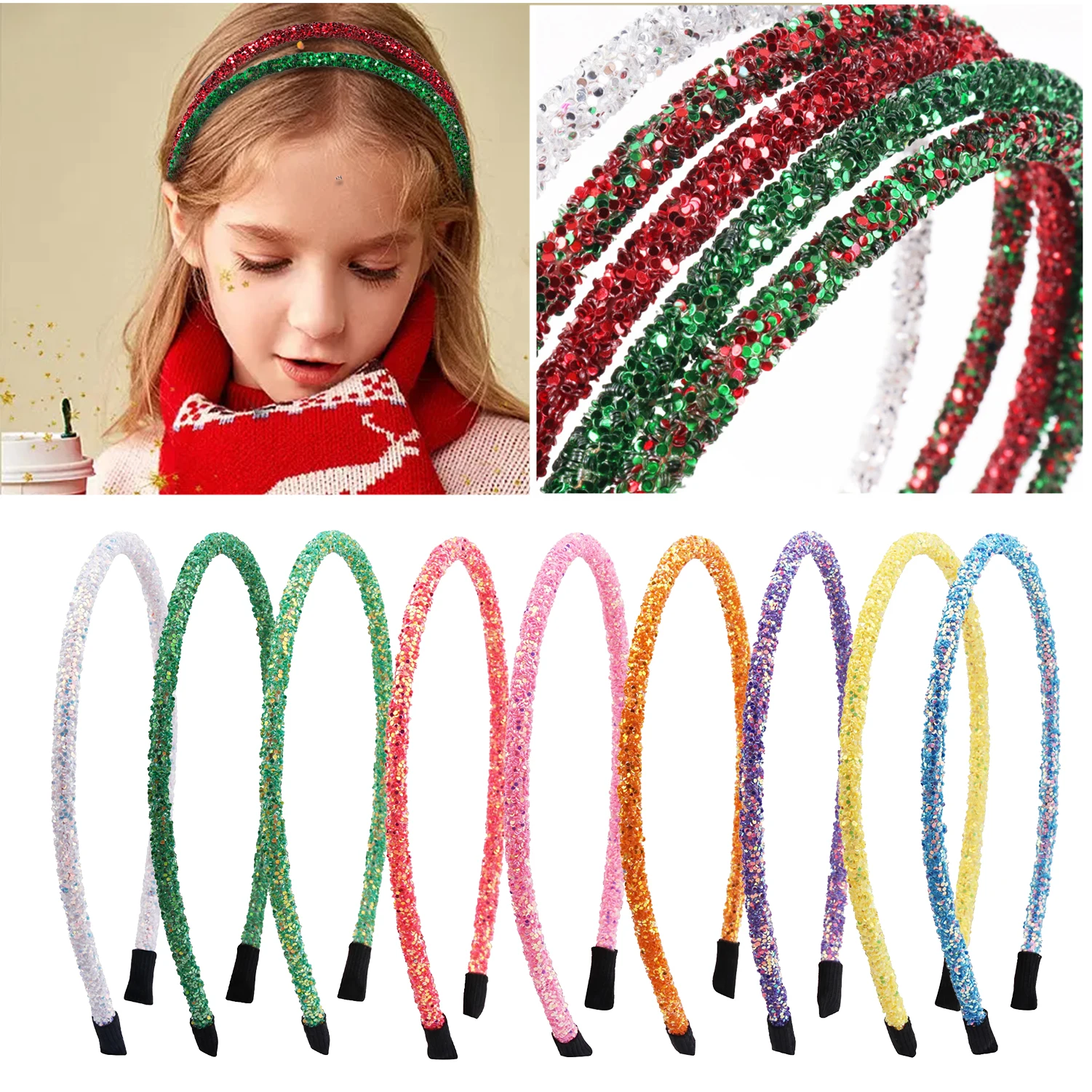 2pcsChunkyIridescentGlitterHeadbandsGlitterHeadbandsGirls