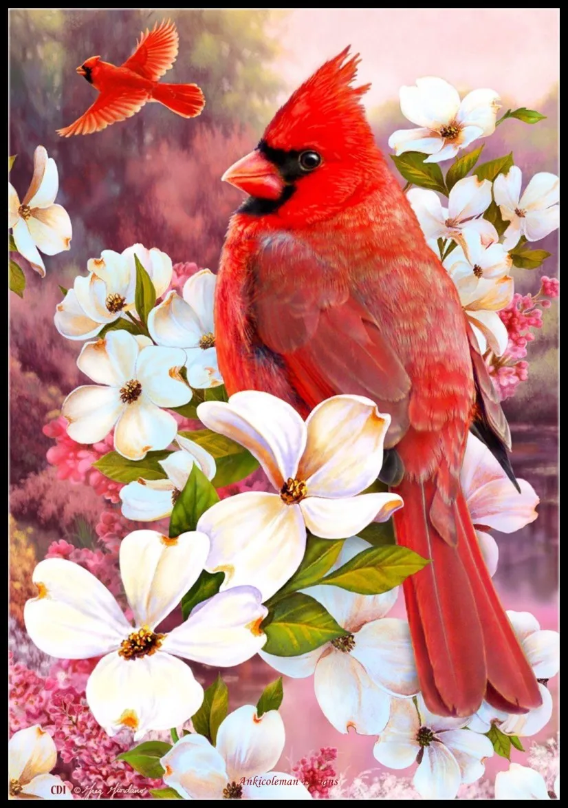 

2024Spring Dogwood Lilac Cardinal - Counted Cross Stitch Kits - DIY Handmade Needlework Embroidery 14 CT Aida Sets DMC Color