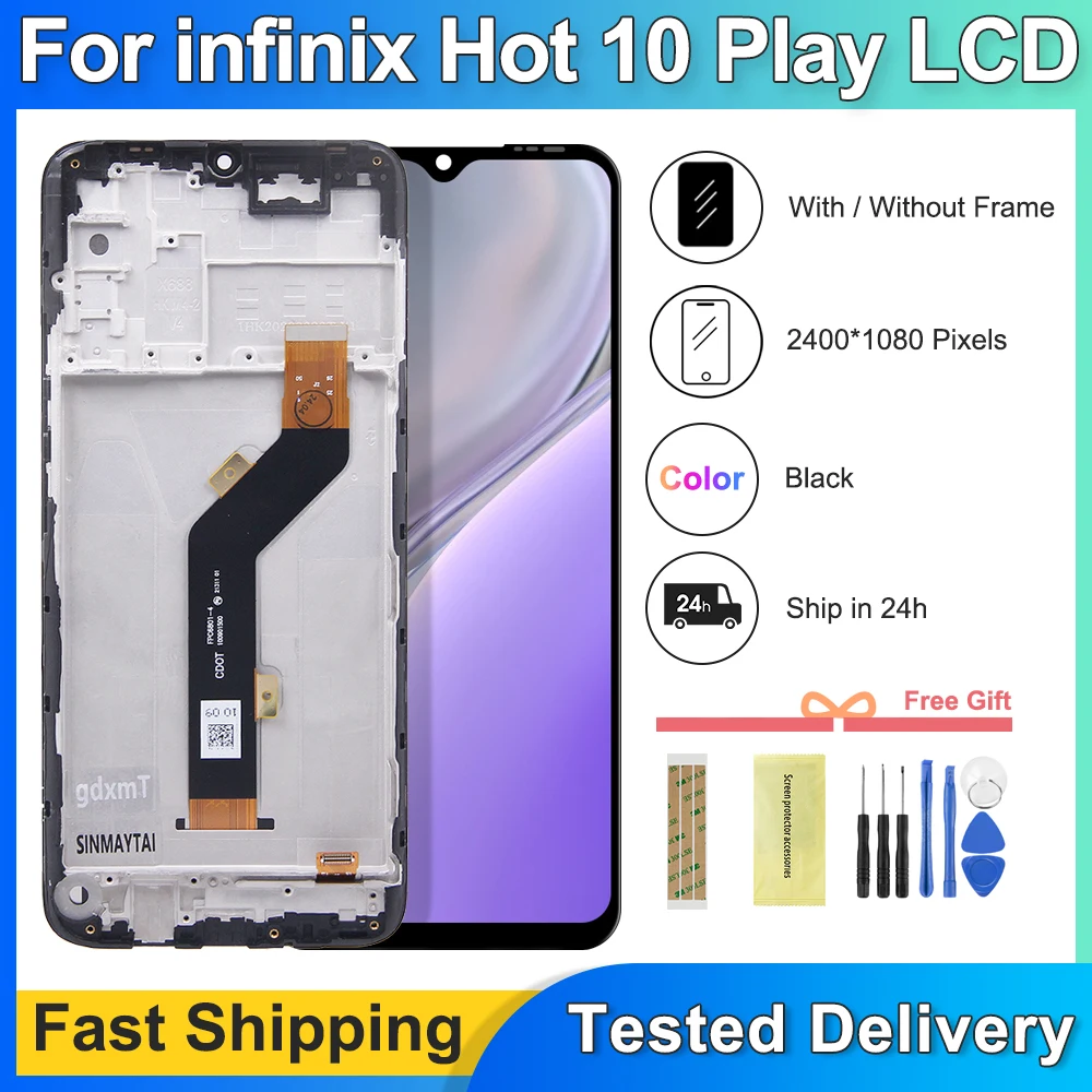 

ЖК-дисплей 6,82 "для Infinix Hot 10 Play X688, сенсорный экран с дигитайзером в сборе для Hot 10 Play X688C X668B, замена, оригинал