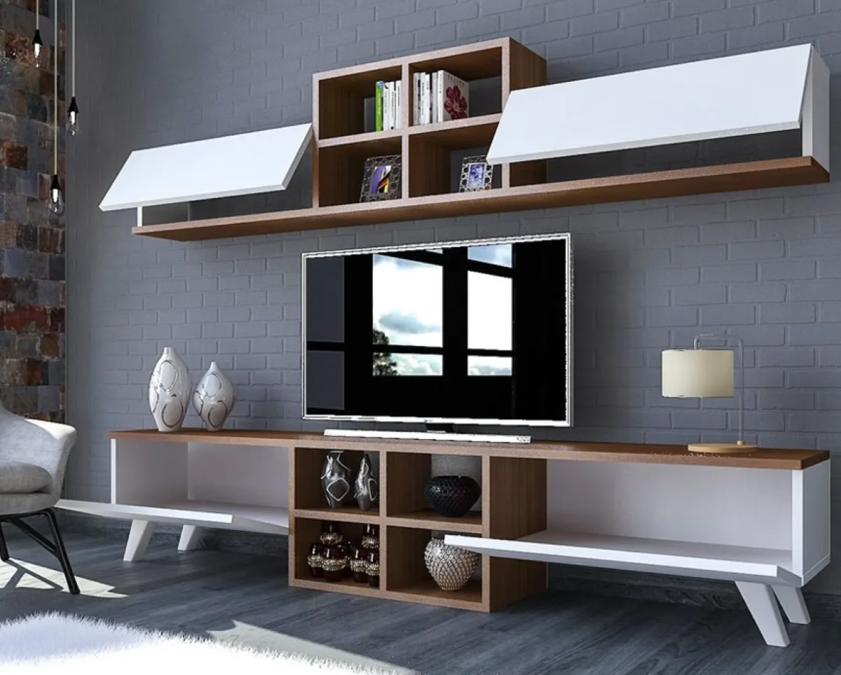 Ubbu Home White Tv Unit-Mensola Moderna Noce