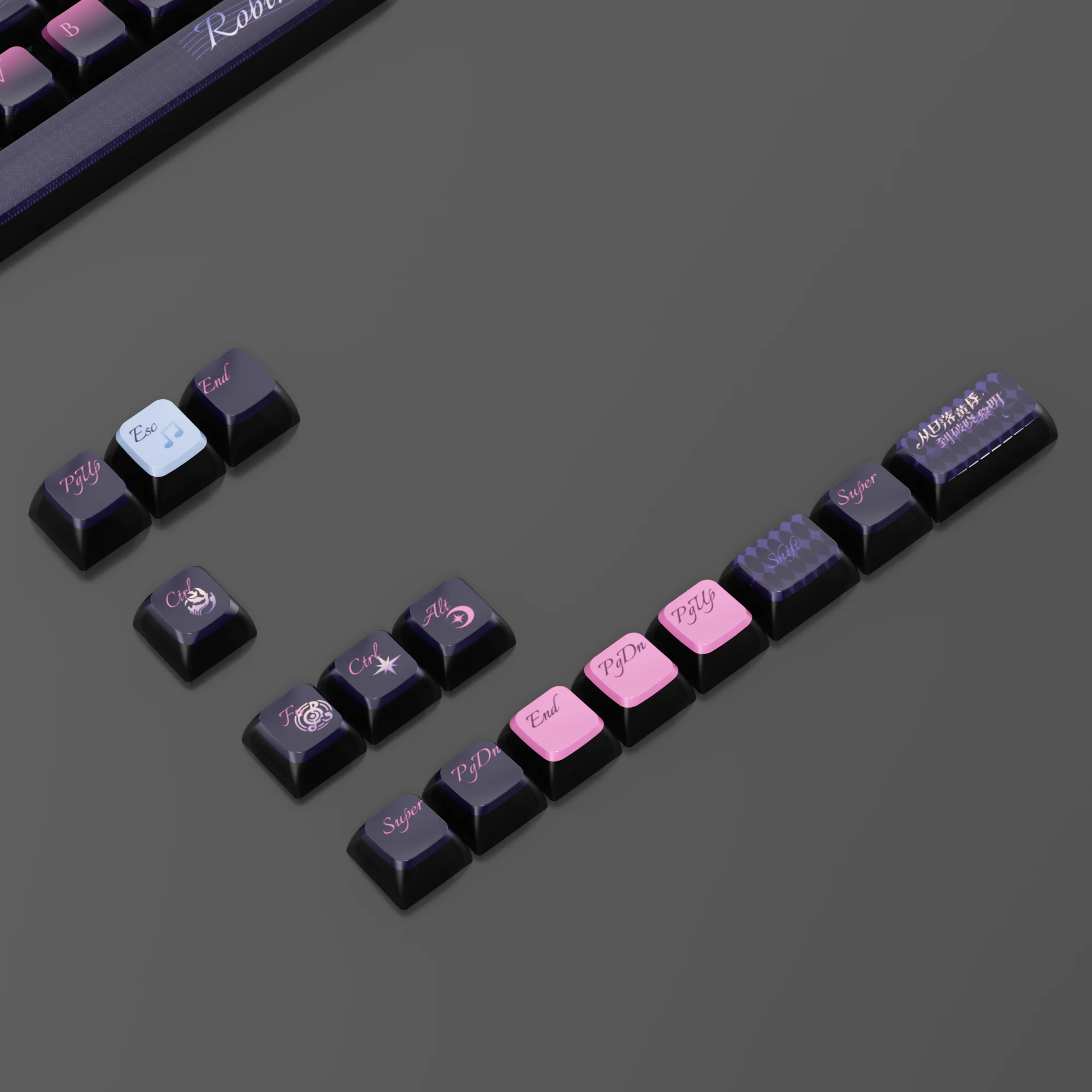 Robin-Themed 118-Key Keycap Set with Four-Sided Translucent Design and Dye-Sublimation Finish