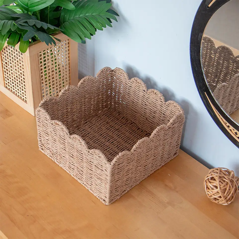 Desktop Mail Organizer With 4 Compartments, Woven Paper Rope