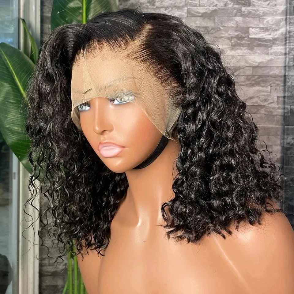 Deep Wave Bob Wig Remy Human Hair Short Bob 13x4 Transparent Lace Front Wig Loose Curly Lace Frontal Brazilian 200% Density