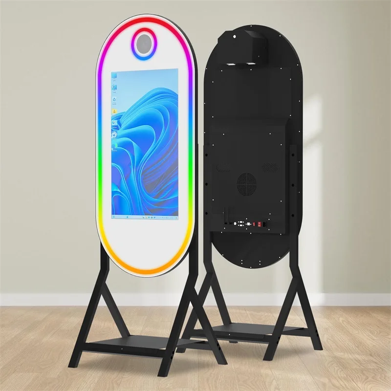 Four-corner oval touch screen magic mirror photo booth for wedding parties, equipped with mini computer and flight case, selfie Aa283df4304d0415795413498ea122624b