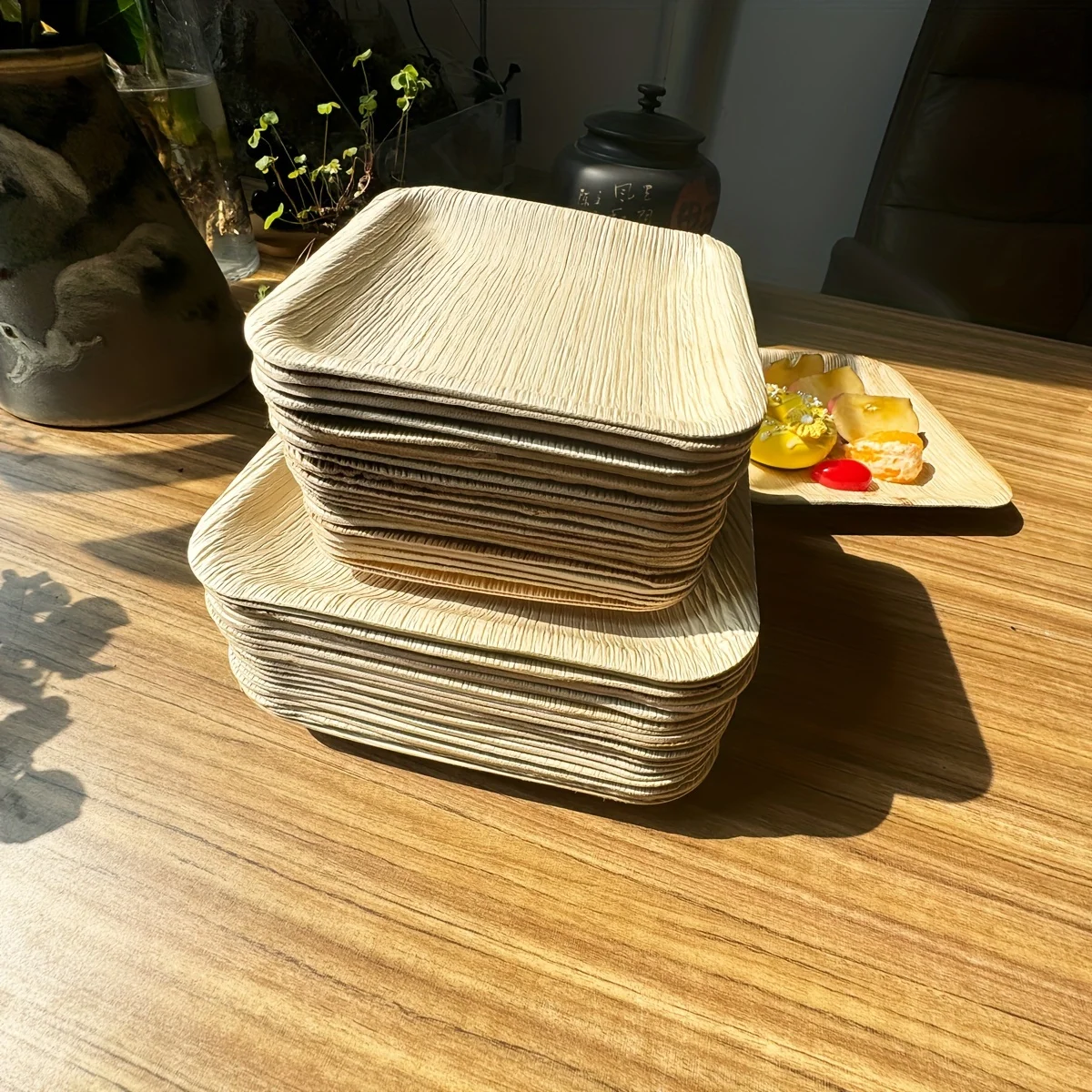 Disposable palm leaf meal plates, 24 pieces each, 6+8 inches