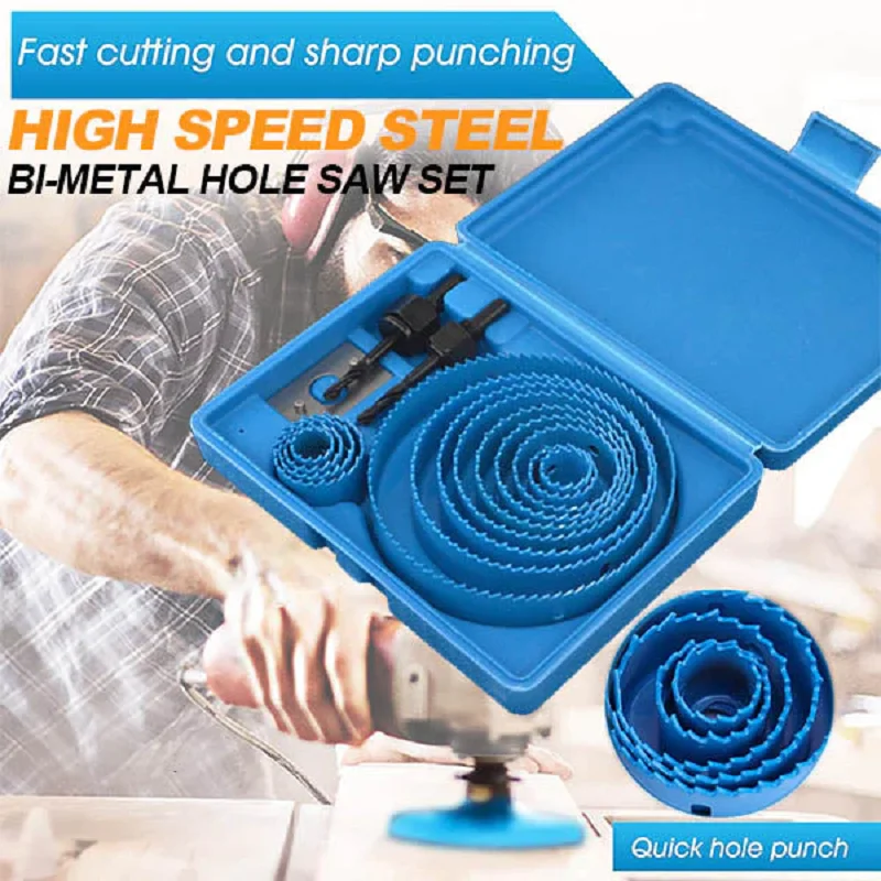 Bi-Metal Hole Saw Kit High Speed Steel Hole Saw Woodworking Sawtooth Drill Bit for Wood PVC Board Plasterboard Drywall Plank outdoor children balance board suit wood material tactile combination kids wooden single plank toy tactile train ac82