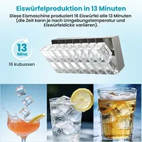 Chauffe-glaçons électrique LOEFME avec réservoir d'eau extérieur de 1,5 litre, 13 glaçons solides et cycle de nettoyage pour cuisine et bureau 2