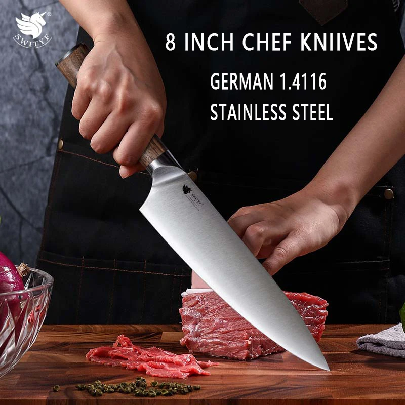 

SWITYF 8 Inch Chef Knives German 1.4116 Stainless Steel Kitchen Cooking Tool Vegetable Meat Cutter Santoku Cleaver Utility Knife