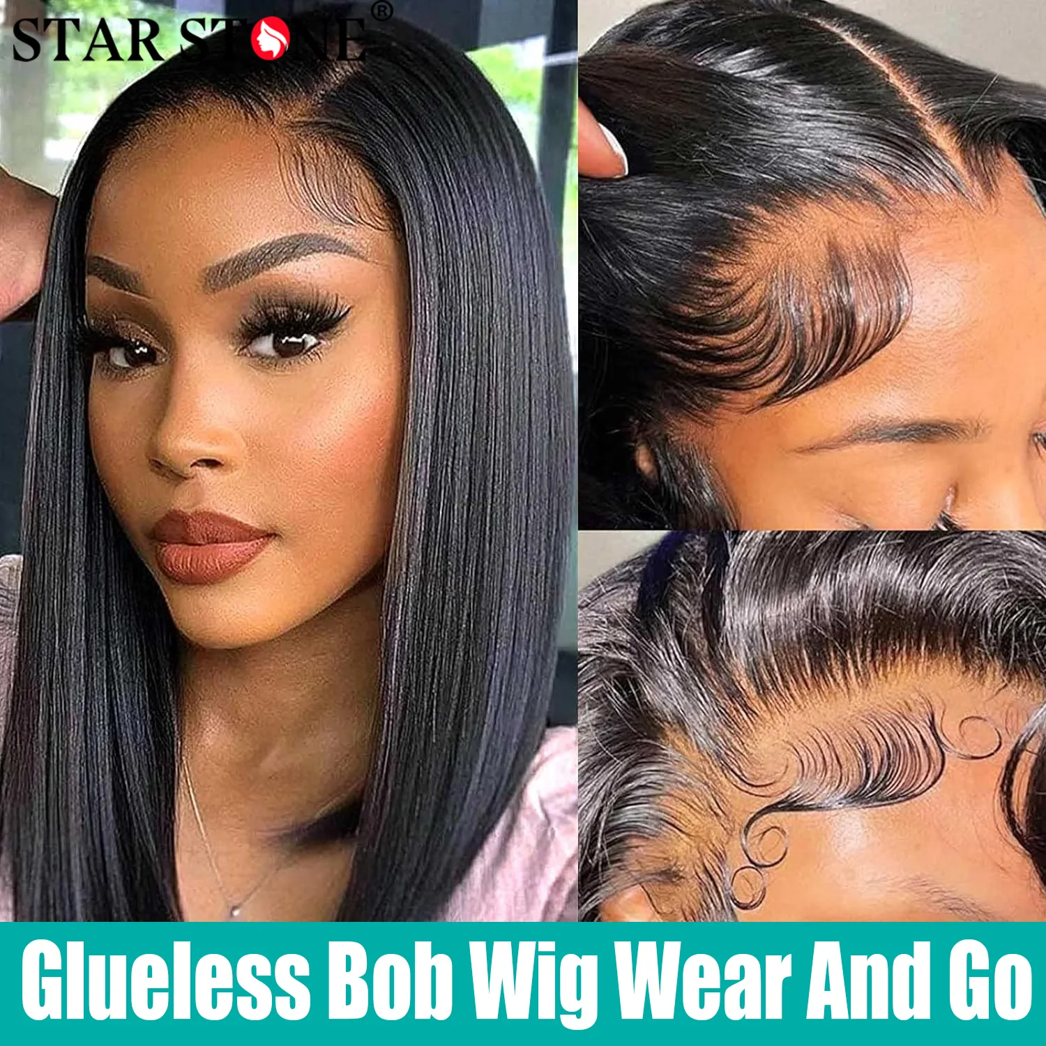

Glueless Wig Human Hair Ready To Wear Straight Bob Wig Lace Front Human Hair Wig For Women HD Transparent 4X4 Lace Frontal Wigs