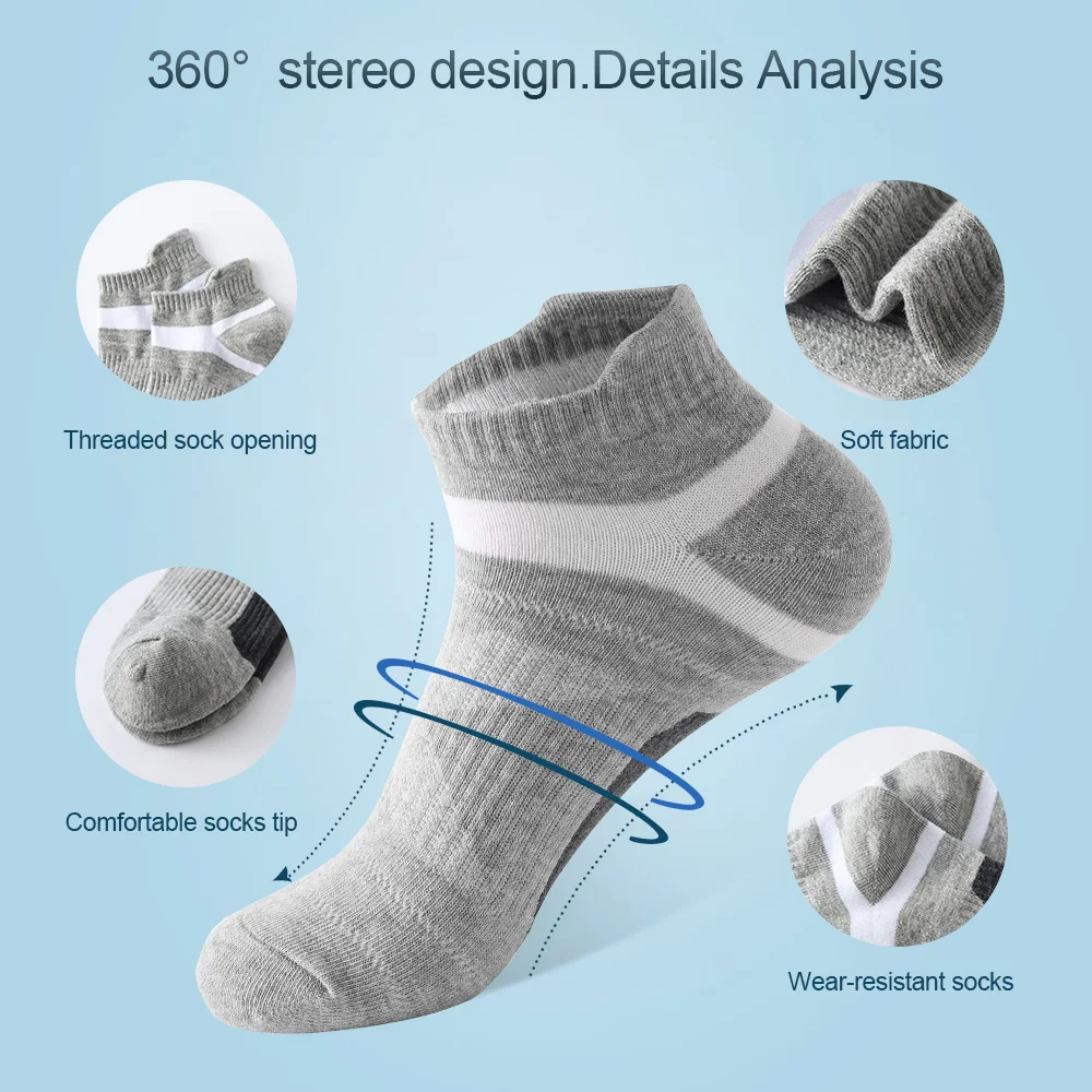 5 Pairs High Quality Socks Men Summer Outdoor Casual Cotton Socks Short Breathable Black Ankle Socks Run Sports Socks Size 38-45 3