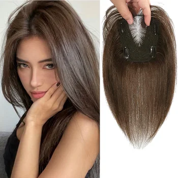 Topper per capelli umani da 12×13 cm per donna con clip e base traspirante che crea un aspetto naturale per nascondere capelli calvi o bianchi 25 cm