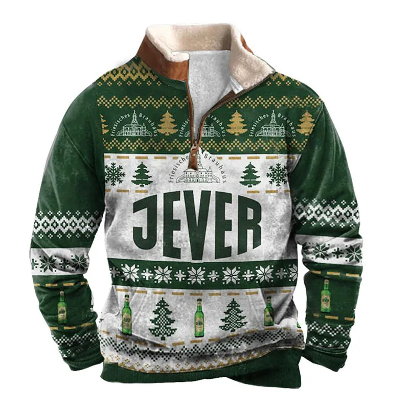 

Men's 1/4 Zip Henley Collar Fleece Christmas Sweatshirt